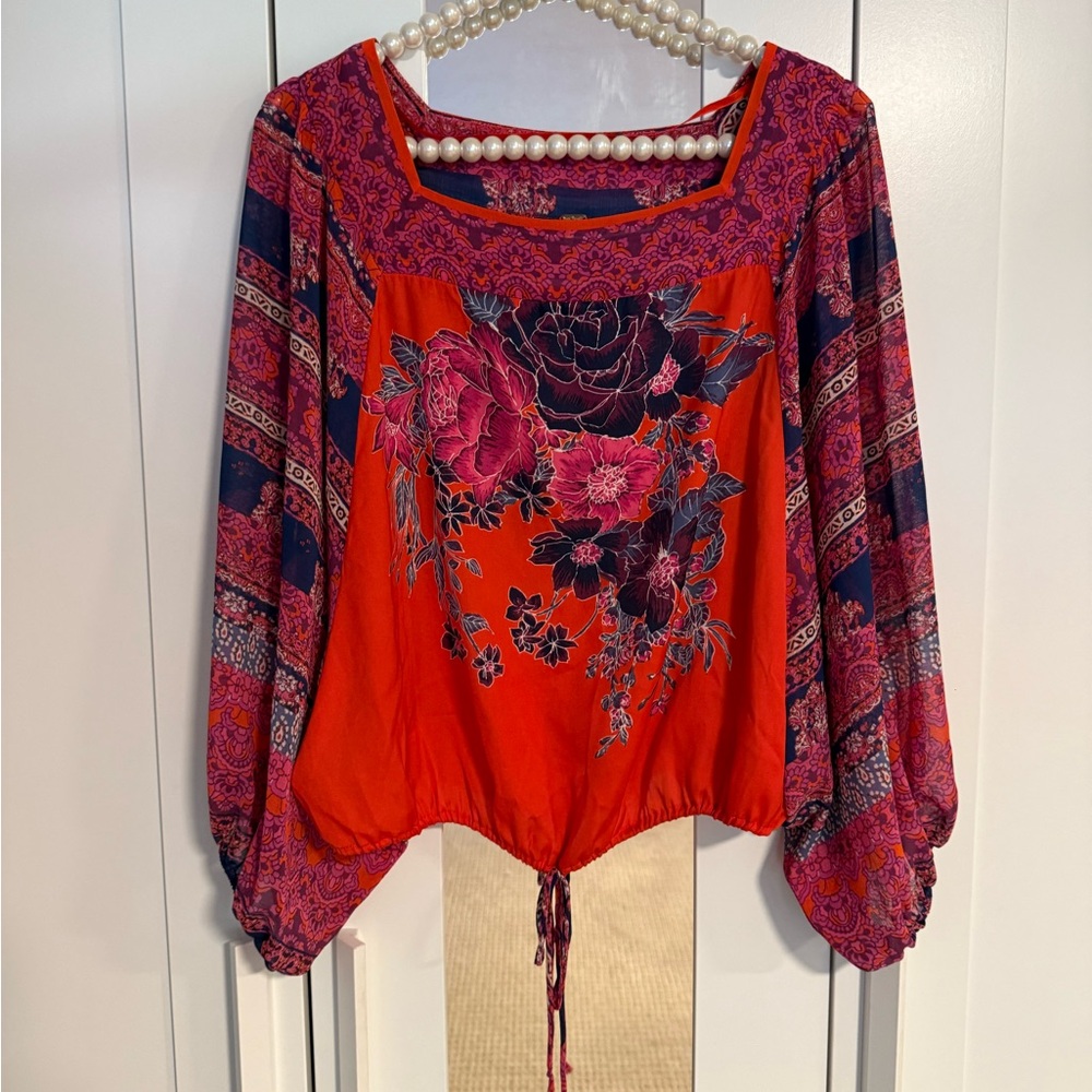 Free People blouse- Red and Purple Floral. Size Small